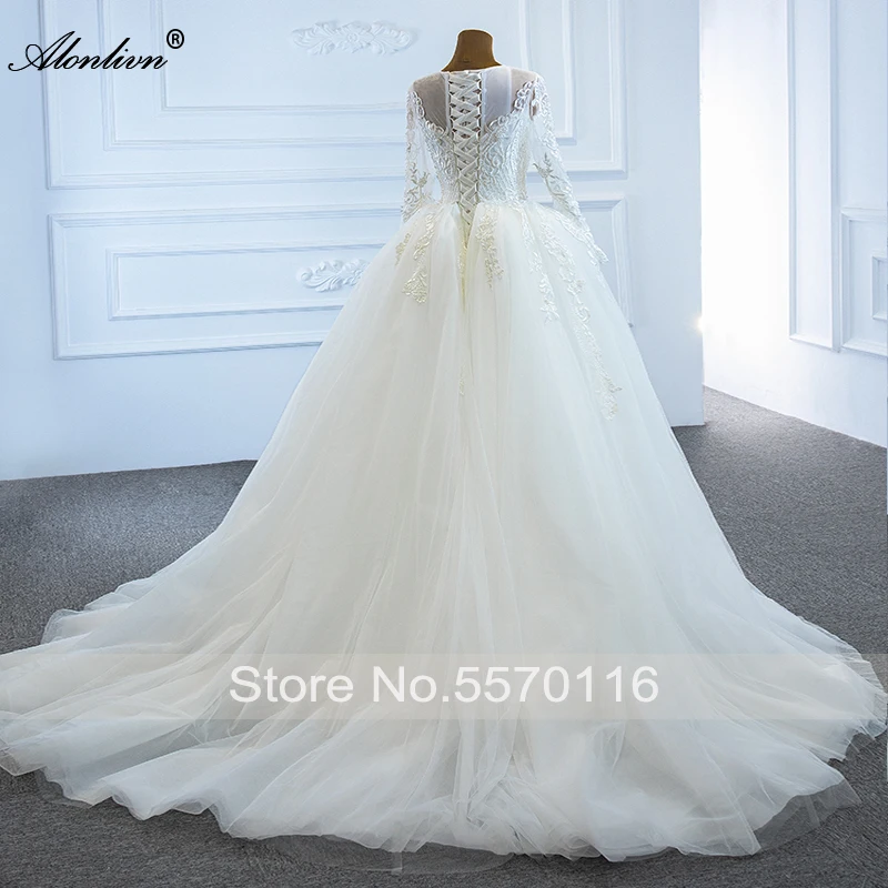 Alonlivn Real Photo Exquisite Embroidery 2 In 1 Mermaid Wedding Dresses Full Sleeves With Removable Train Bridal Gowns