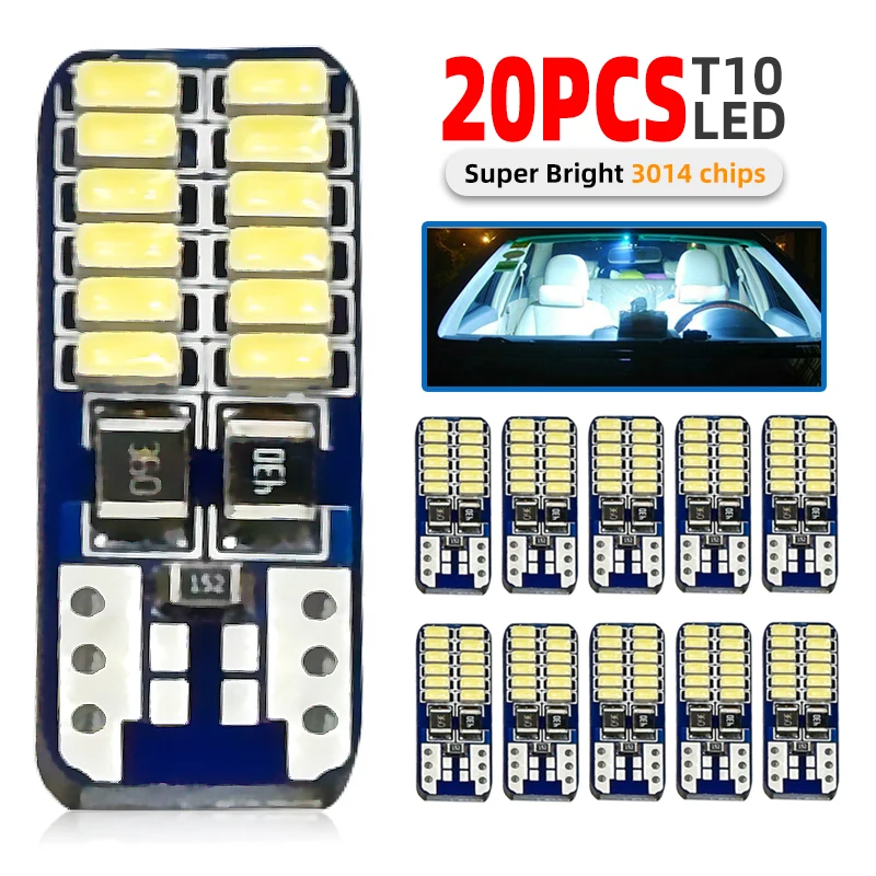 

20 шт., Canbus T10 W5W фонарь 3014 24SMD без ошибок, 12 В 194 168 T10