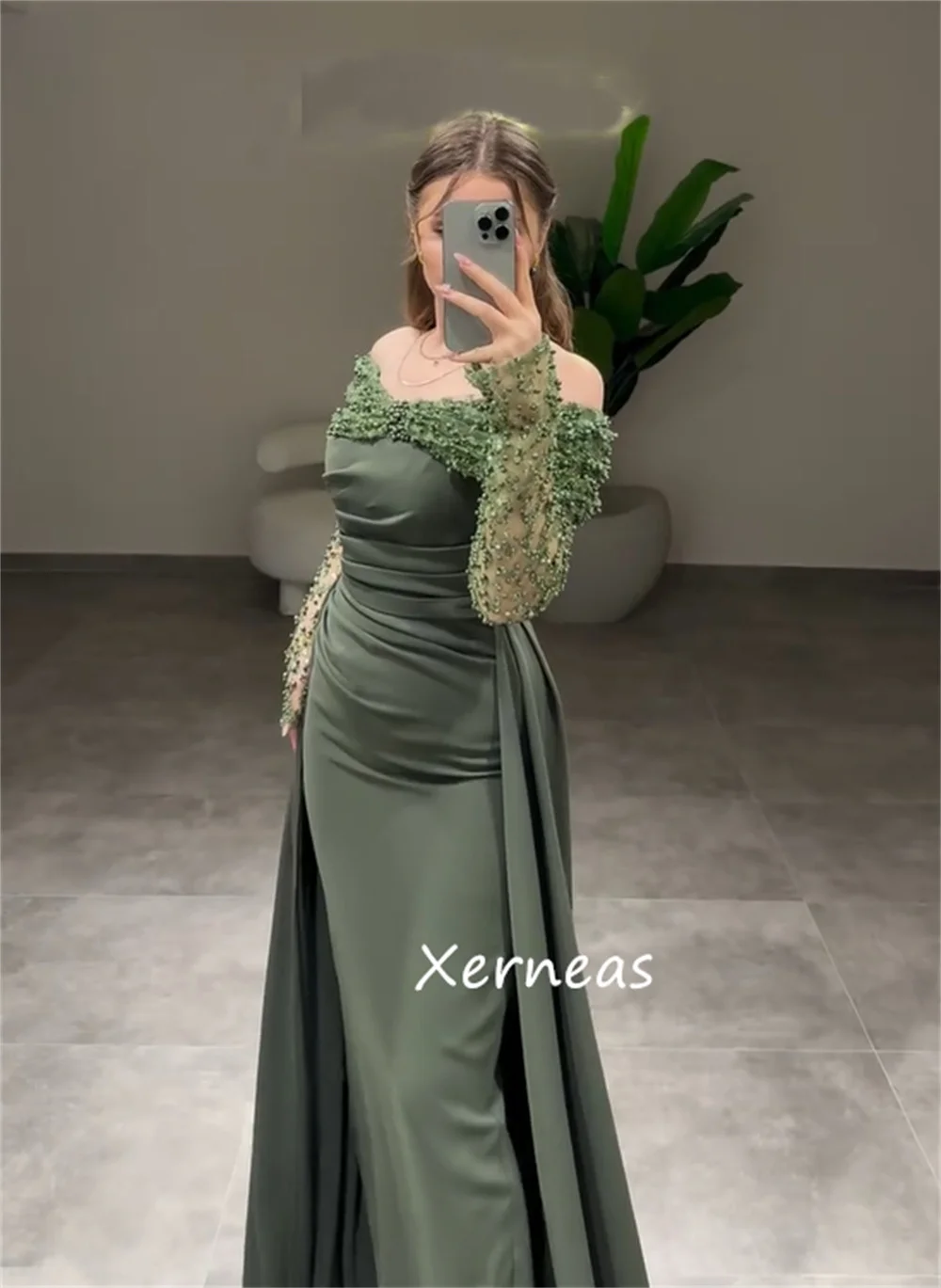 Customized Matching Jersey Pleat Sequined Straight Off-the-shoulder Long Dresses Bespoke Occasion Chinese Style