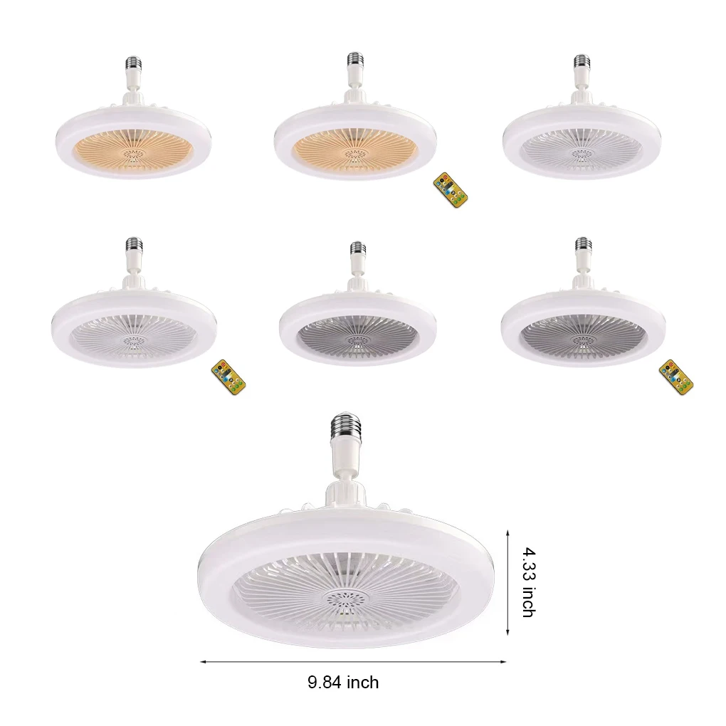 E27 LED Ceiling Fans with Light Remote Control Dimmable Ceiling Lamp Bulb Indoor Bedroom Chandelier with Cooling Fan 3 Modes