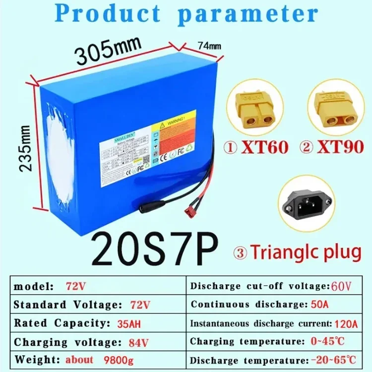 NEW 72V 35Ah 21700 20S7P lithium battery pack for various transportation vehicles Solar Rechargeable spare battery+charger