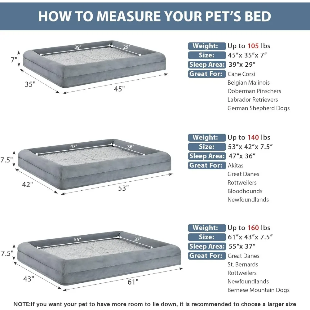 Dog Bed with Removable & Waterproof Cover, Bolster Sides for Sleeping, Giant Orthopedic Washable Dog Bed