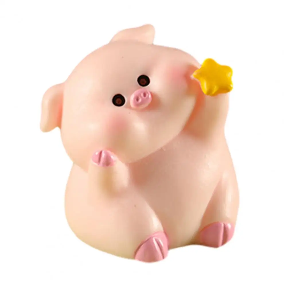 Desk Pig Ornament Small Pink Piglet Figurine with Raincoat Yellow Duck Micro Landscape Ornament Synthetic Resin Pig for Home
