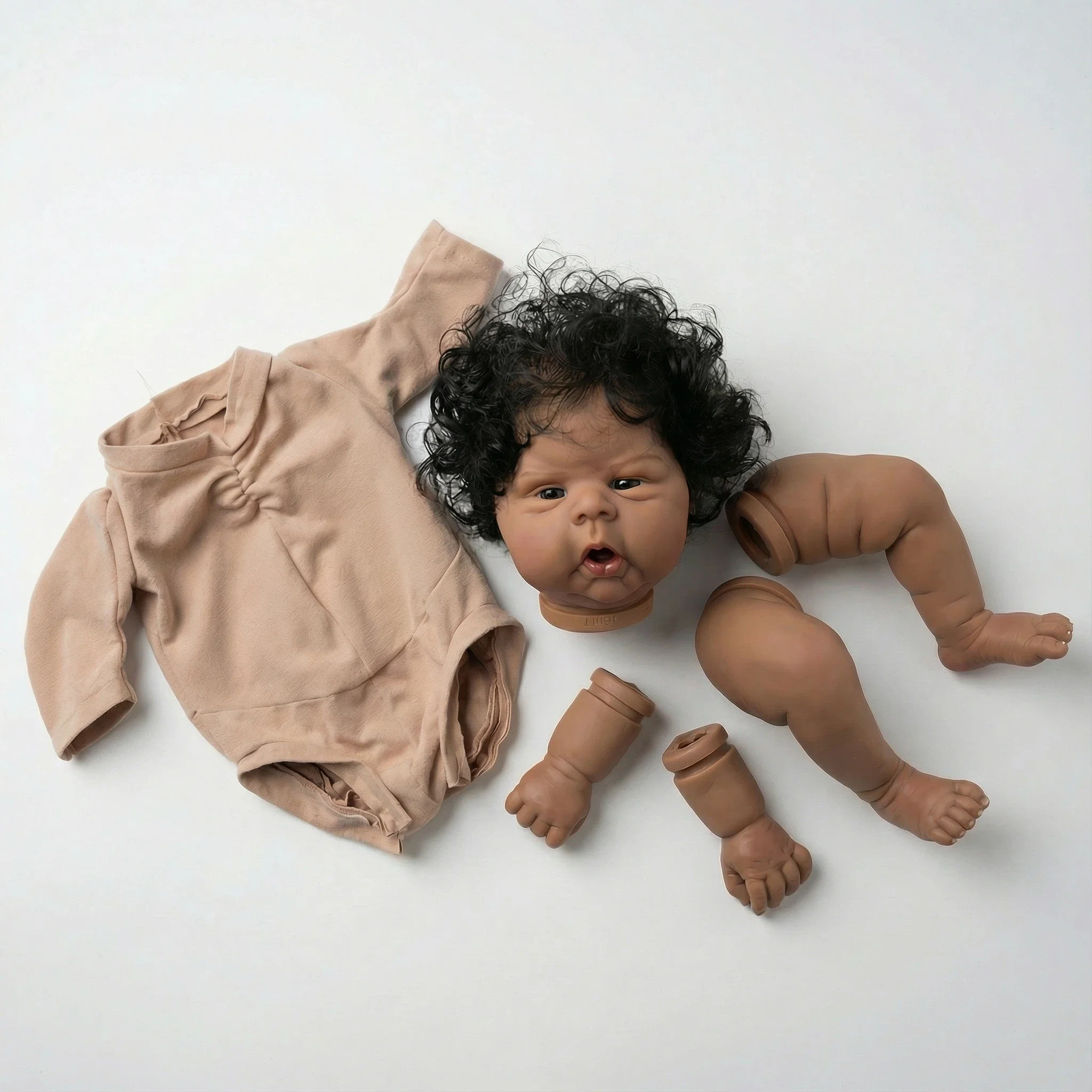 

NPK 22inch Lifelike Dark Skin Reborn Doll Kit Unfinished Gounchi with Hand Rooted Hair Doll Parts for DIY Craft