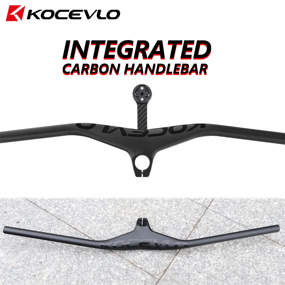 KOCEVLO Black Matte Carbon MTB Handlebars and Stem 28.6mm Integrated Handlebar For Mountain Bike 70/80/90/100mm Angle -17 Degree