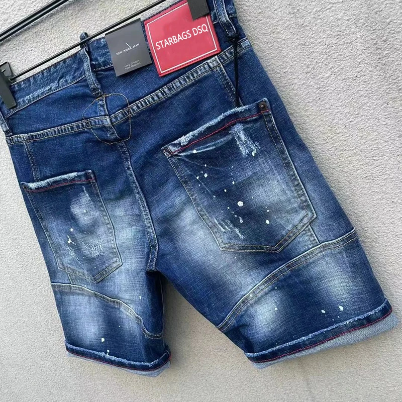 Starbags-Shorts masculinos de jeans de estiramento reto, perna europeia, alta qualidade, ajuste, estiramento, novo, se encaixe DSQ, DT128