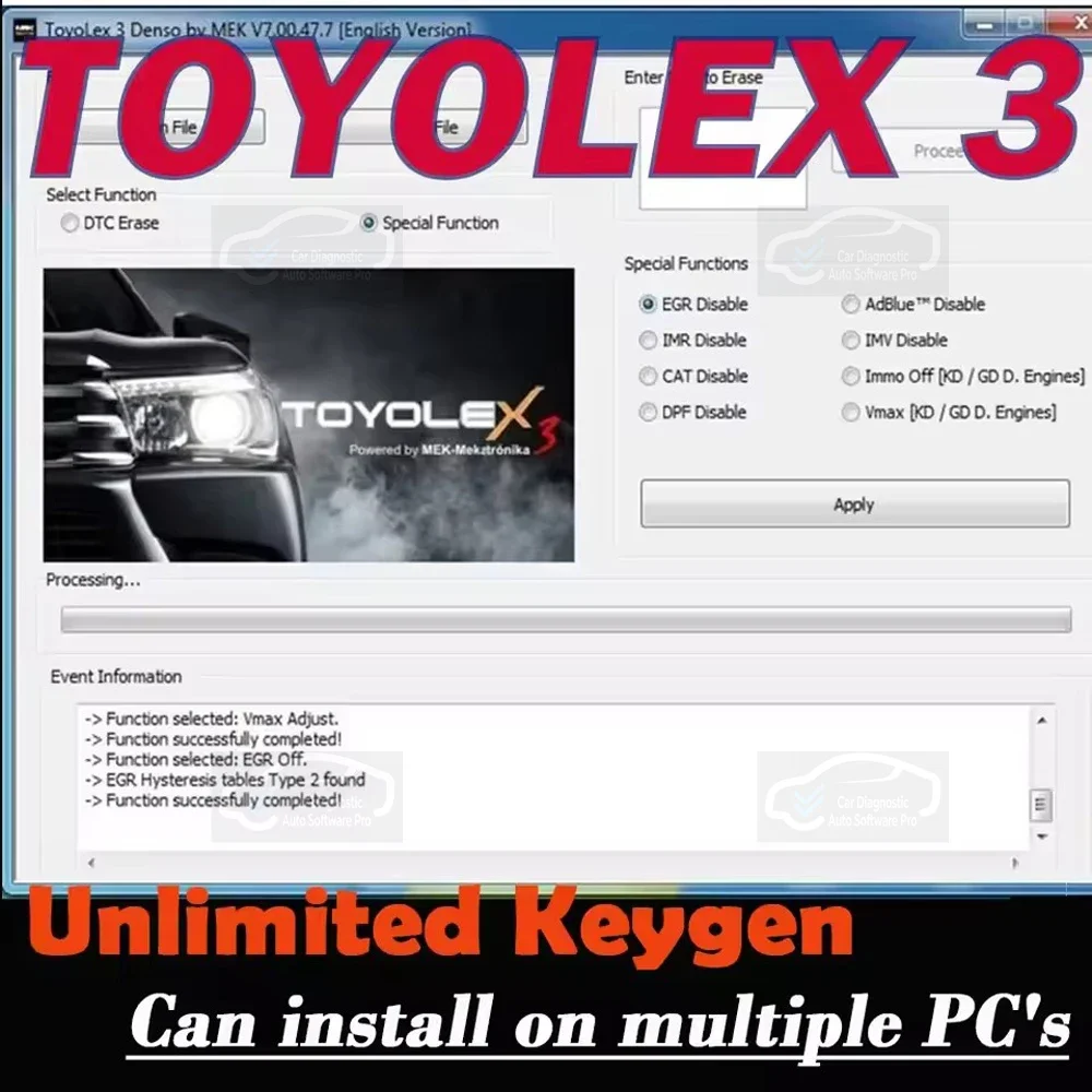 

ToyoLex 3 with Unlimited Keygen No need KEYGEN for Denso Mascheramento DTC Disable Funziona for Kess Ktag Denso IMMO