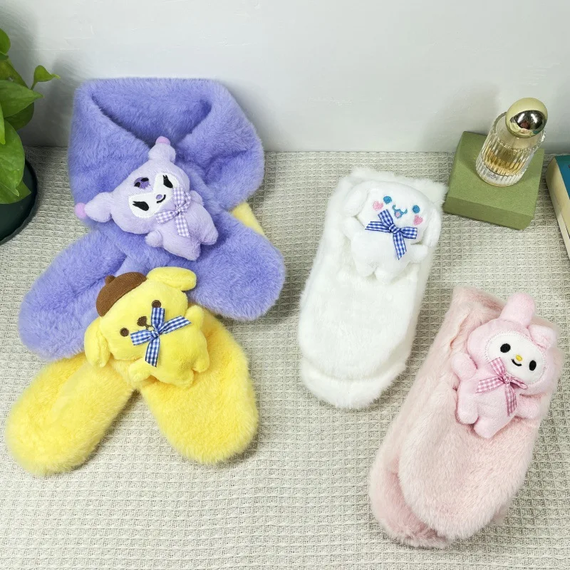 

Детский плюшевый утолщенный шарф Miniso, милый детский шарф Sanrio с имитацией кроличьей шерсти, шарф-крестик, новый стиль