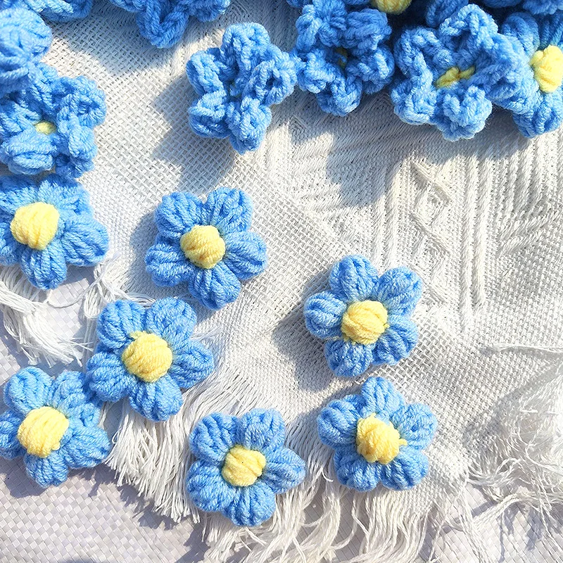 10pcs Hand-knitted Flower Applique Sew On Patches Floral Handmade Clothes Shoes Hats Accessories DIY Hair Clip Decor Crafts