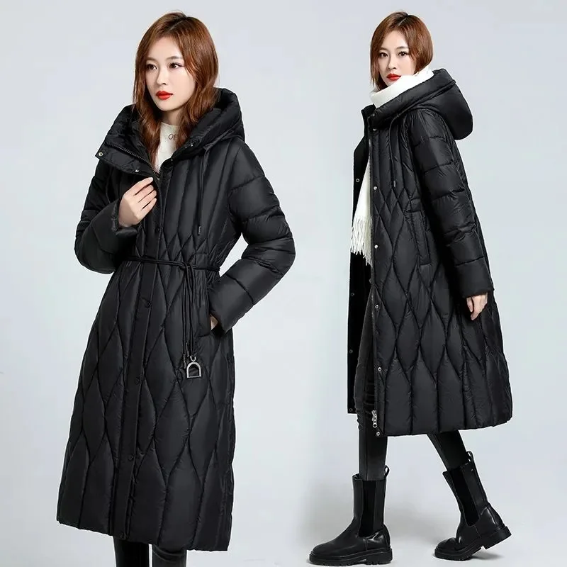 2023 Long Winter Over-The-Knee Overcoat Parka    Down Cotton-Padded Jacket Women\'s Plus Size 100 KG Slim Cotton-Padded Jacket