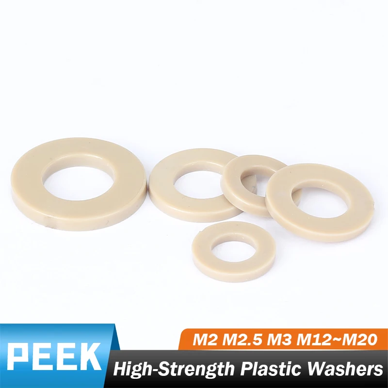 

1~5pcs Peek High-strength Plastic Washers M2 M2.5 M3 M3.5 M4 M5 M6 M8 M10 M12~m20 Thick Round Spacers For Screws & Bolts
