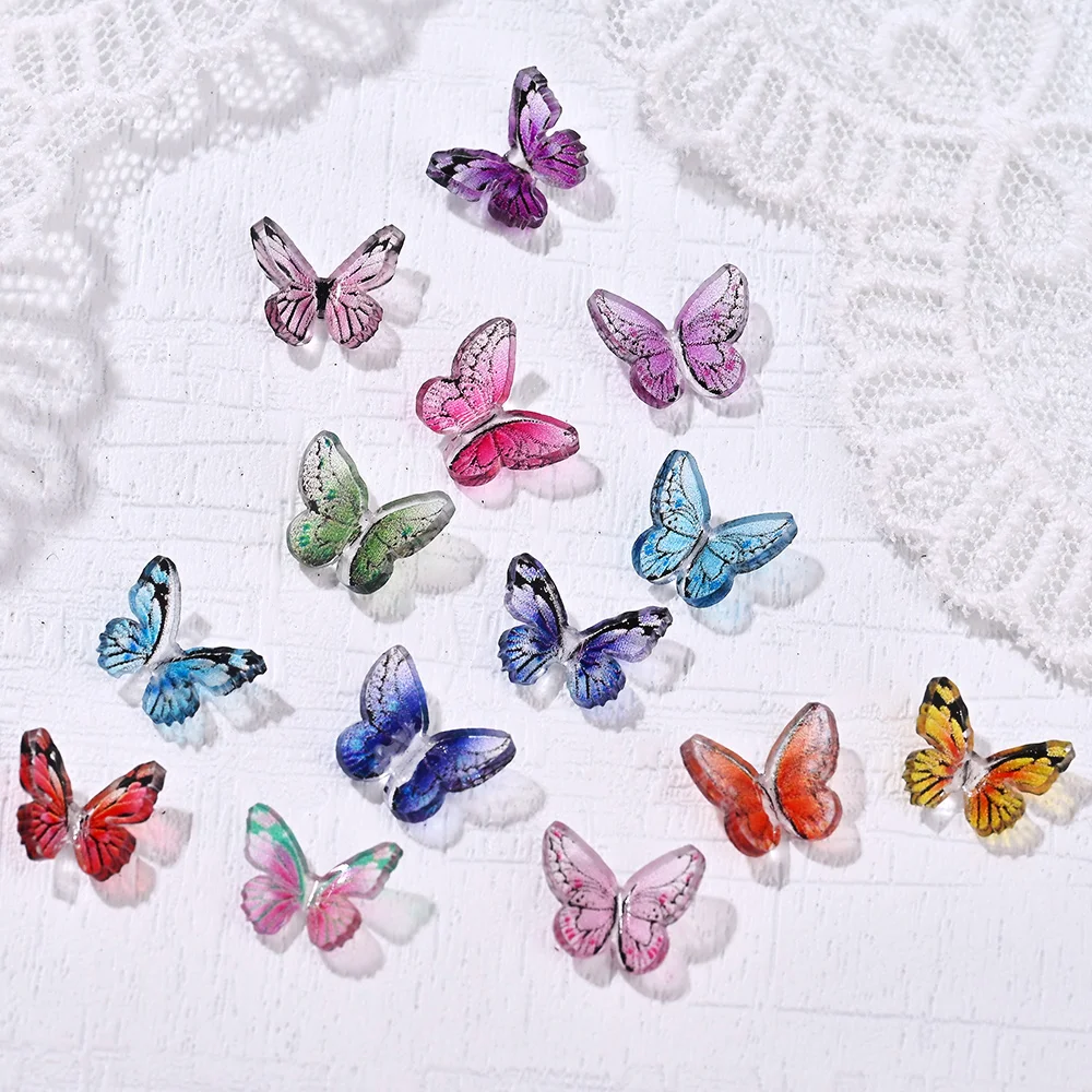 20Pcs/Bag Mix Colorful Butterfly Nails Decoration Kawaii Resin Butterfly Decals Nail Charms Manicure Butterfly Parts DIYAccessoy