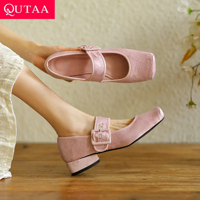 

QUTAA 2024 Fashion Mary Jane Shoes For Women Low Heels Mary Janes Party Wedding Shoes Woman Square Toe Casual Shoes Size 34-40