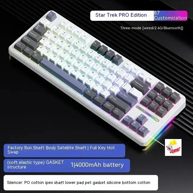 Novo! AULA F87 Pro Teclado Mecânico 2.4g/Usb/Bluetooth Tri Mode Sem Fio 87 Chave Rgb Pbt Junta 5 Camadas Silencing Chave Completa Não