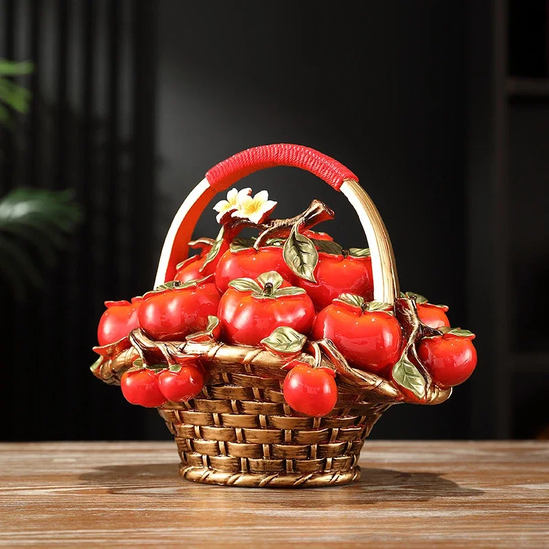 Creative Resin Crafts Persimmon Tree Artificial Fruit Trees Apple Fruit Basket Ornaments Decorative Figurines Home Decoration Ac