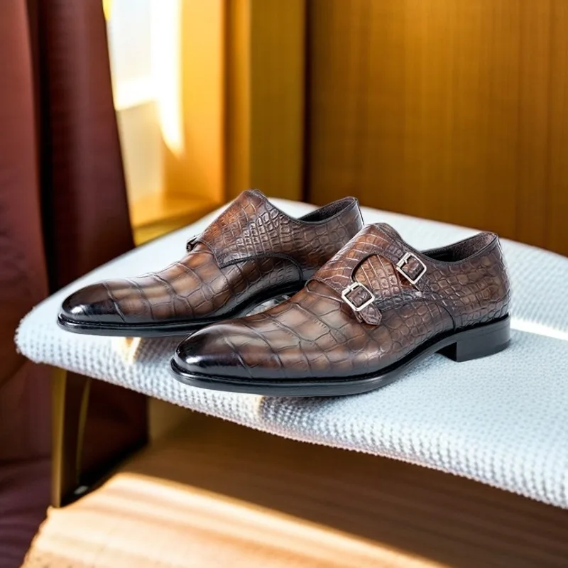 

Мужские деловые кожаные туфли, классические туфли из воловьей кожи с двойной пряжкой, роскошные вечерние свадебные модельные туфли