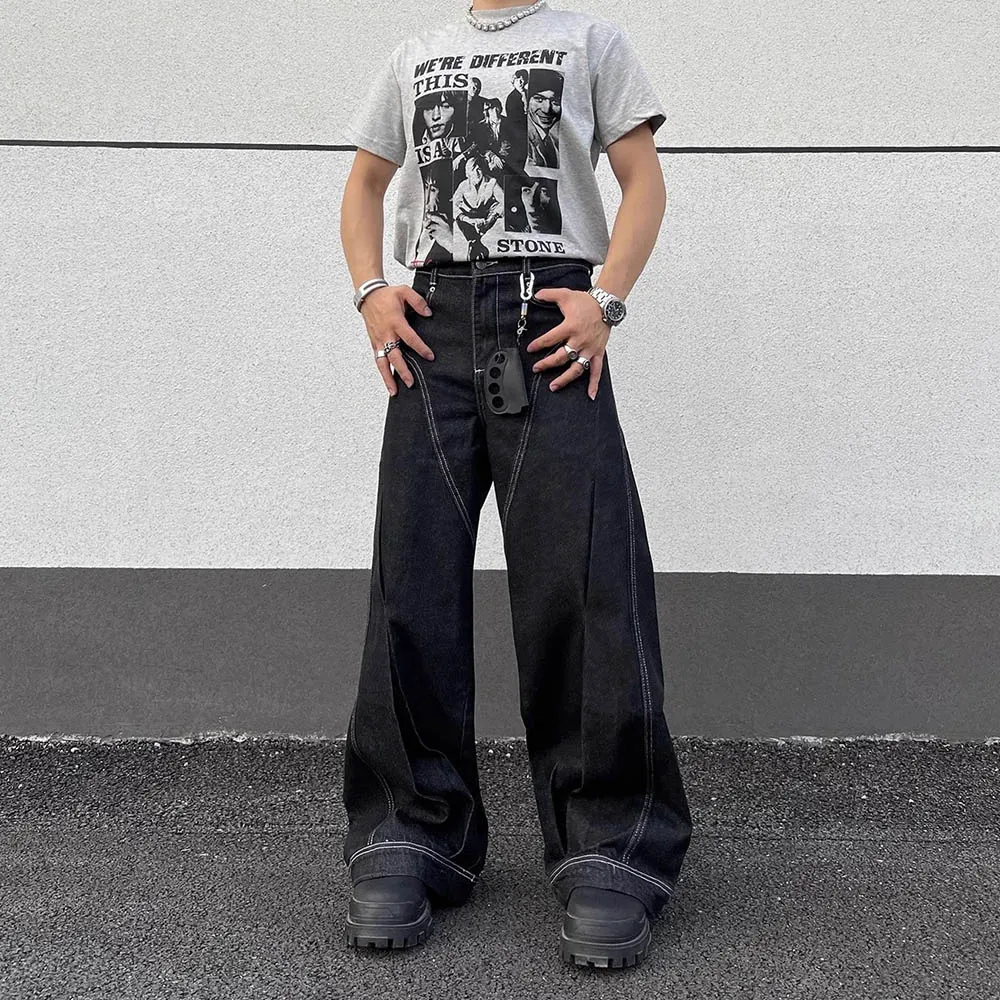 

Men's Solid Color Deconstructed Jeans American Retro Fashion Trend High Street Loose Casual Breathable Niche Men's Bottoms