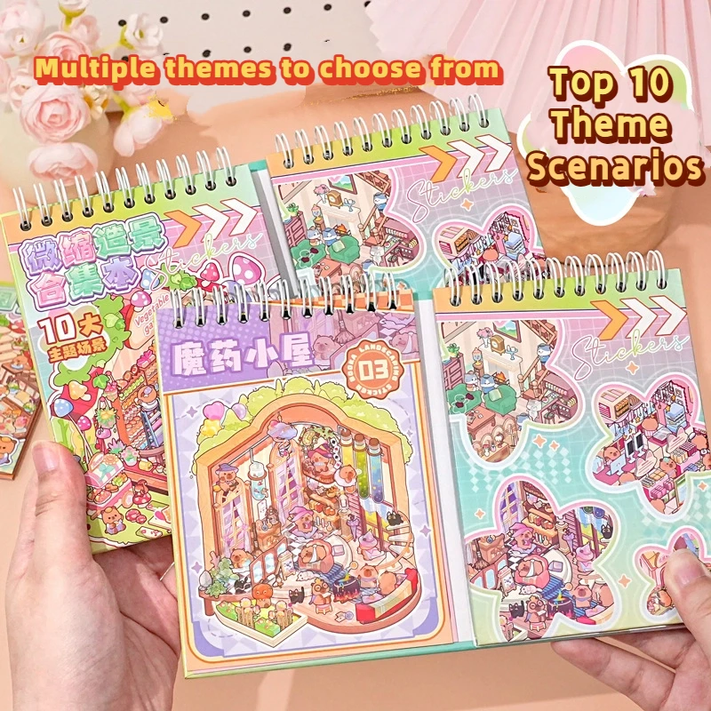 Cute 3D Cartoon Capybara Sticker Book DIY Landscape Cabin Scene Combination Book Set Game Books Festival Gifts