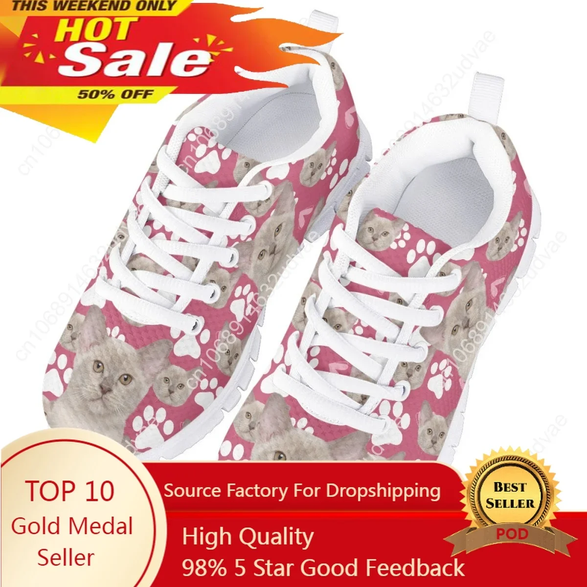 

Lovely Pink 3D Cats Print Children Flat Shoes Comfort Lace Up Mesh Sneakers Dog Footprint Design Kids Walk Shoes Zapatillas Gift