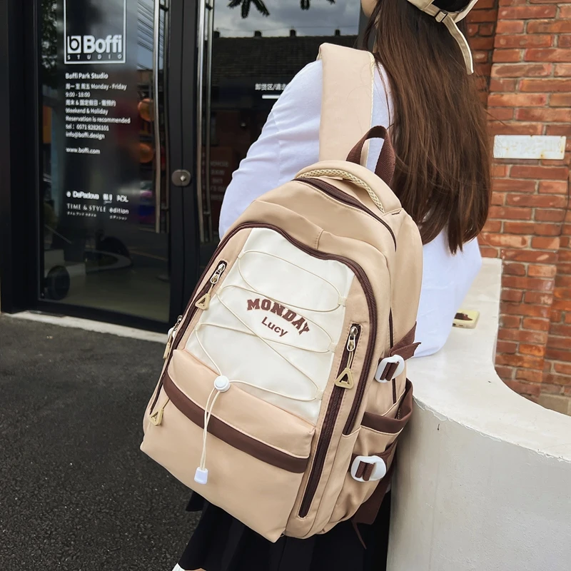 Unisex Nylon Women Backpack Large Capacity Panelled Backpack Waterproof Anti Theft College Schoolbags For Teenager Girls Travel