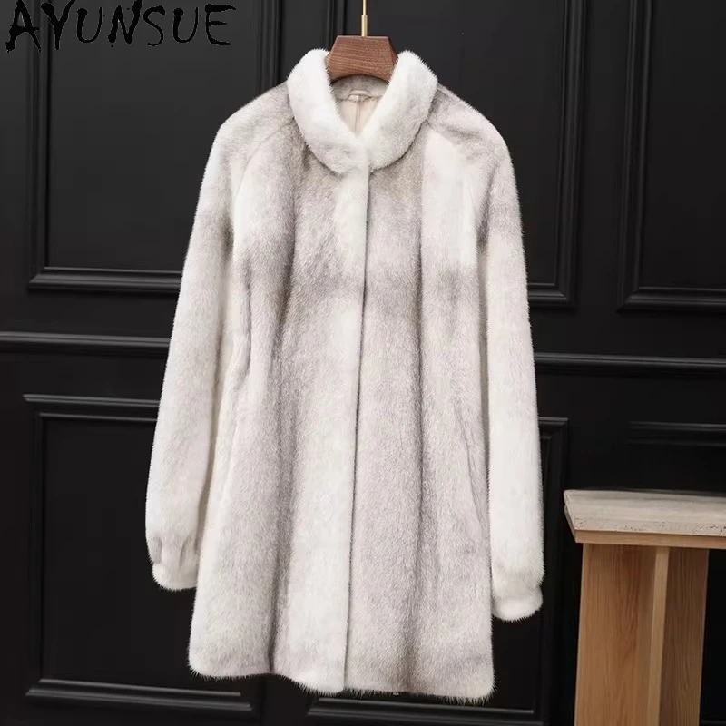 

AYUNSUE Luxury Natural Mink Fur Coat Women Winter Clothes Real Fur Womens Coats New in Coats Whole Cross Mink Fourrure Femme