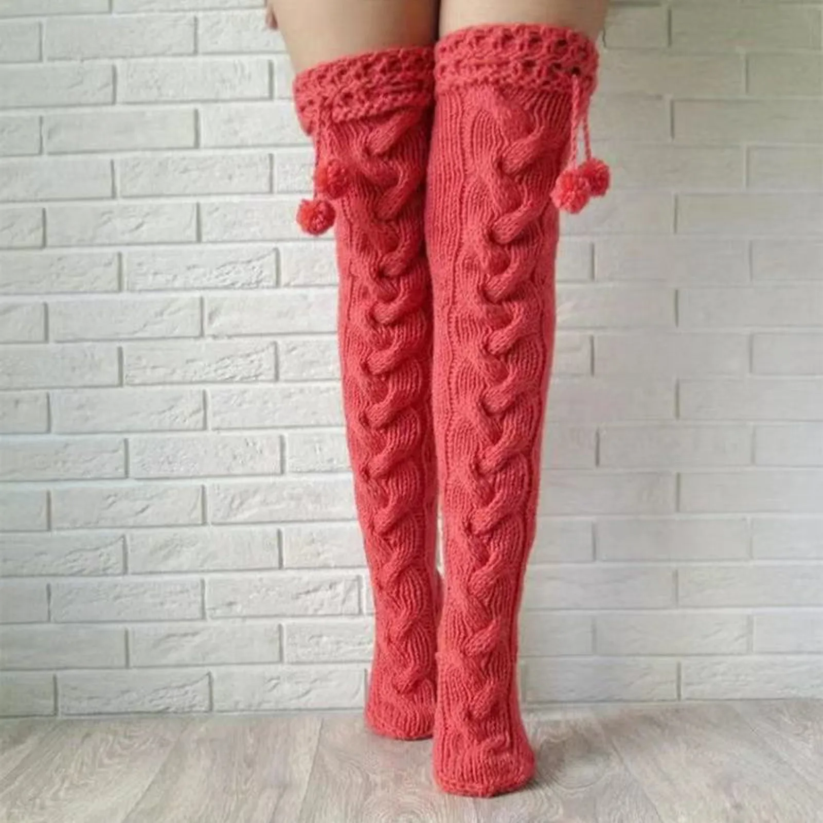 Women'S Woolen Knit Pile Socks Autumn And Winter Warm Casual Stockings Comfortable Breathable Fashion Over-The-Knee Socks