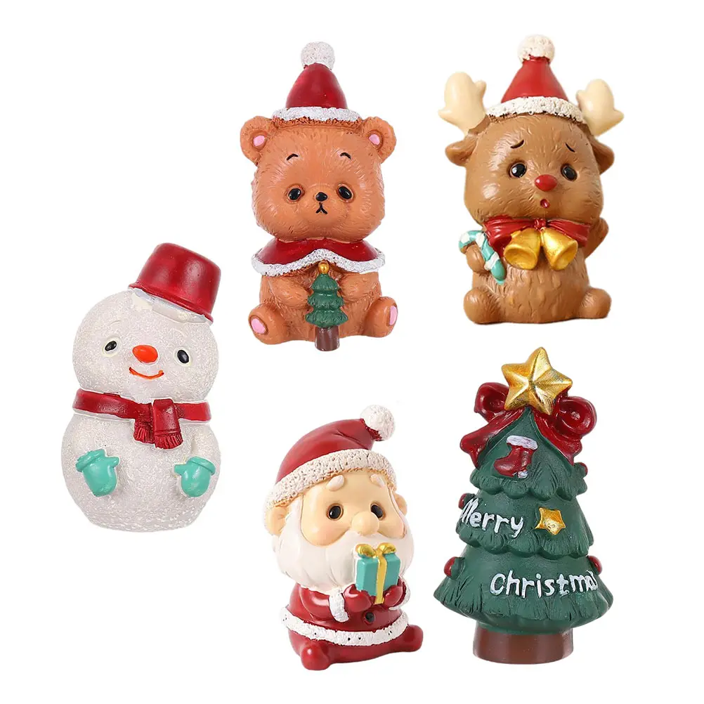 

5pcs Animal Ornaments Resin Xmas Figures Christmas Decor Mini Landscape Xmas Party Home Decorations