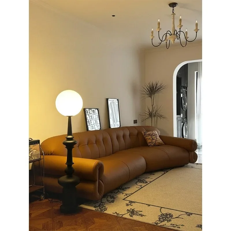 French retro caramel leather, sofa size apartment three-person living room household first-layer cowhide sofa combination 5
