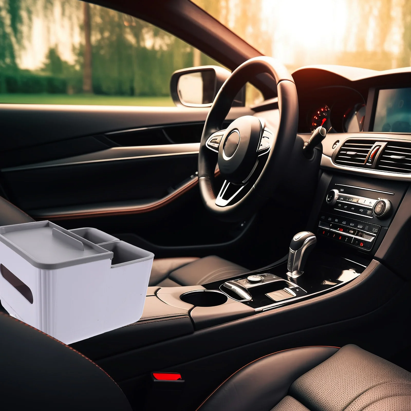 

Car Storage Box Multifunctional Organizer Cup Holder Expander Trash Bin Tissue Car Armrest Storage Solution Automotive Drink