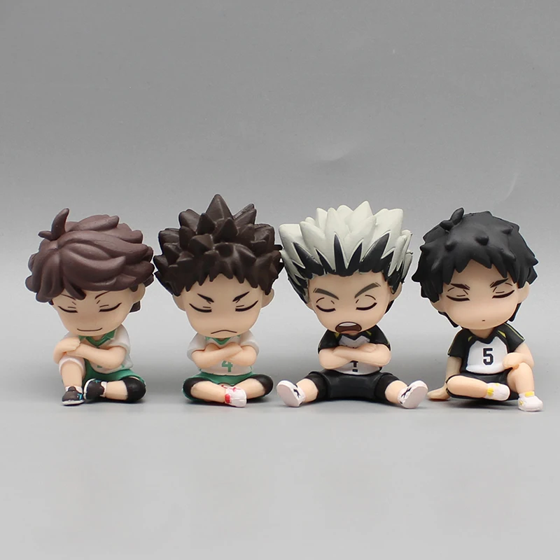 4pcs Anime Bokuto Kotaro Doll Akaashi Keiji Haikyuu Oikawa Tooru Iwaizumi Hajime Figures Q Version 6cm Pvc Model Collection Toys