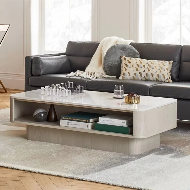 

# Modern Rectangular Solid Wood Storage Coffee Table High Quality Marble Top Tea Table