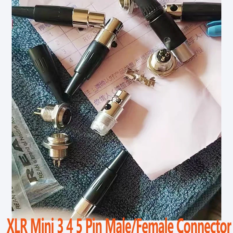 

XLR Mini Connector 3/4/5 Core Male/Female Copper Gold Plated Pin Tiny Receptacle Wireless Bodypack Audio Microphone Socket