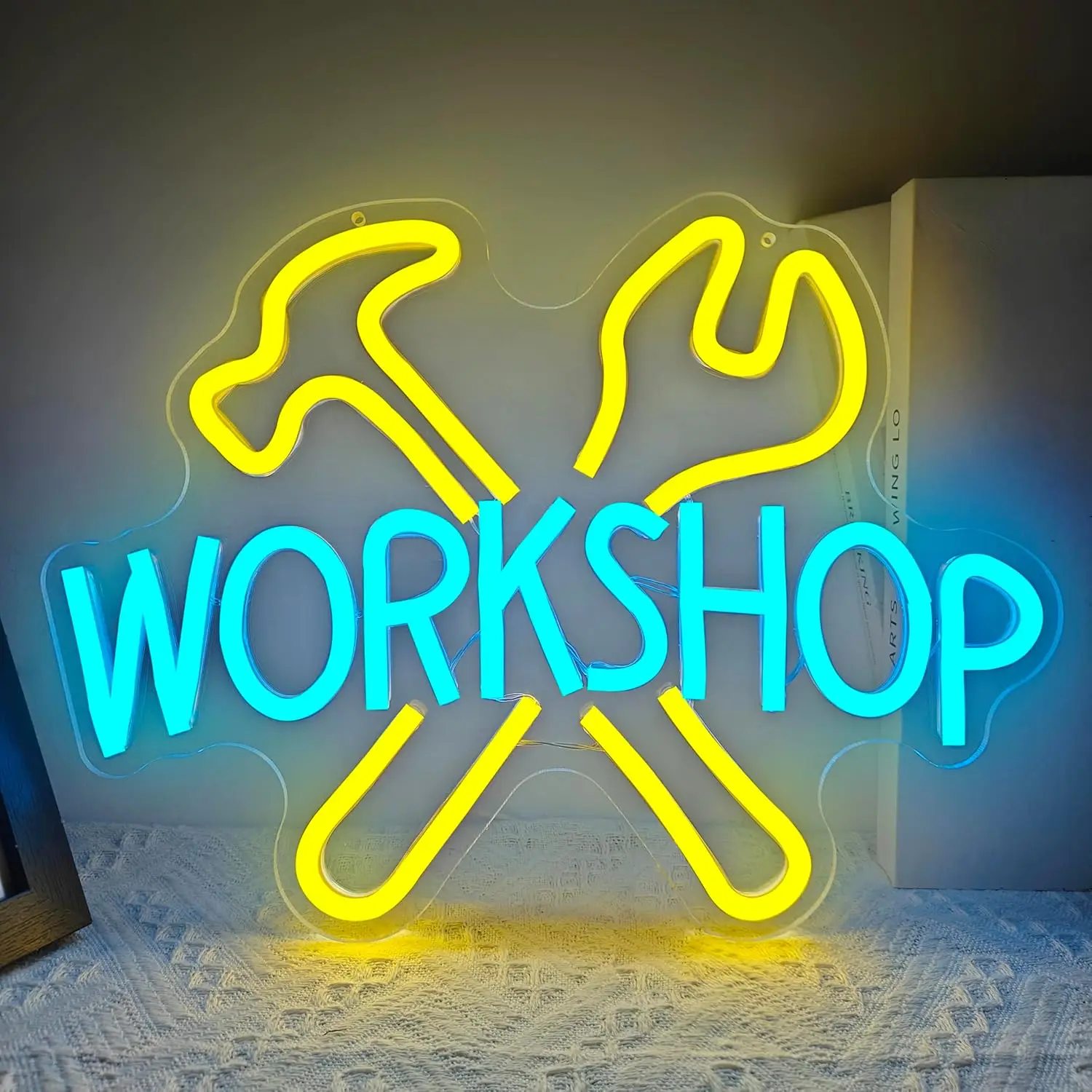 

Workshop Hammer Wrench Neon Sign Gifts Dimmable for Garage Repair Shop Man Cave Workshop Tool Room Wall Decor USB Neon Light