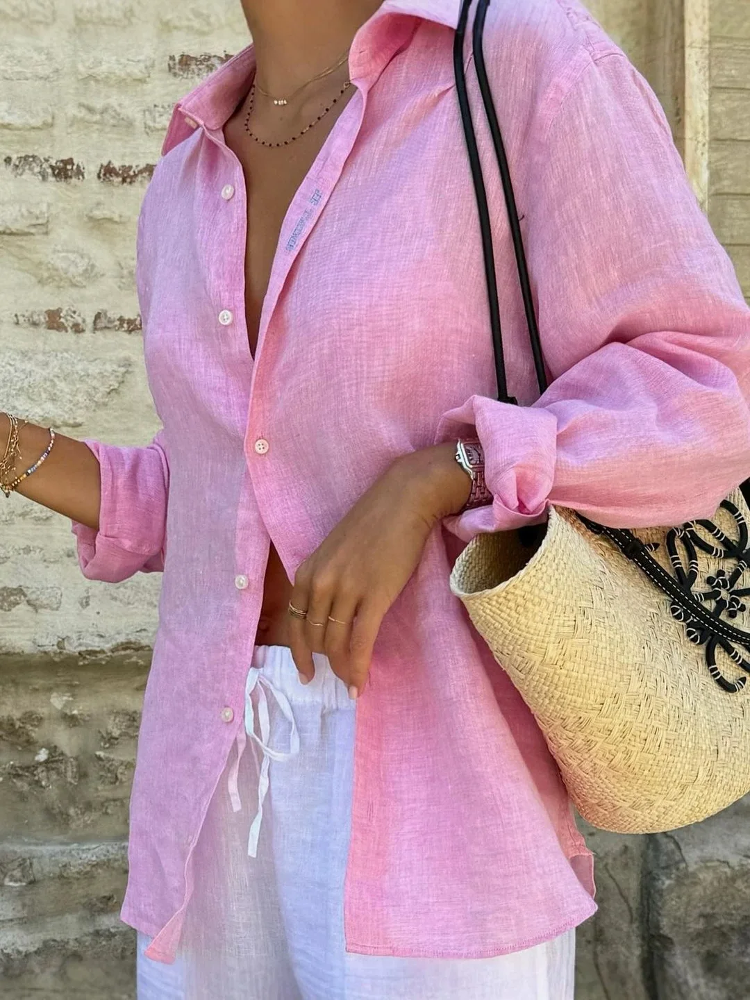 

Women's Shirt 2026 Spring Autumn New Solid Color Turn-Down Collar Long Sleeve Loose Fit Versatile Casual Daily Shirt Top