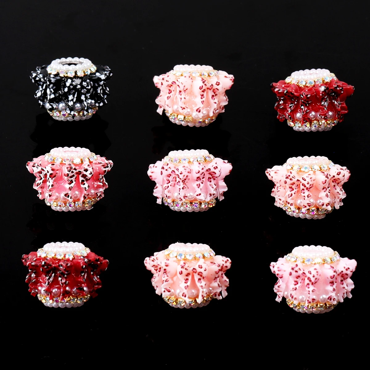 4/9pcs Random Color Ruffled Leopard Print Rhinestone Acrylic Beads 18*24mm Loose Beads For DIY Bracelet Necklace Craft Making