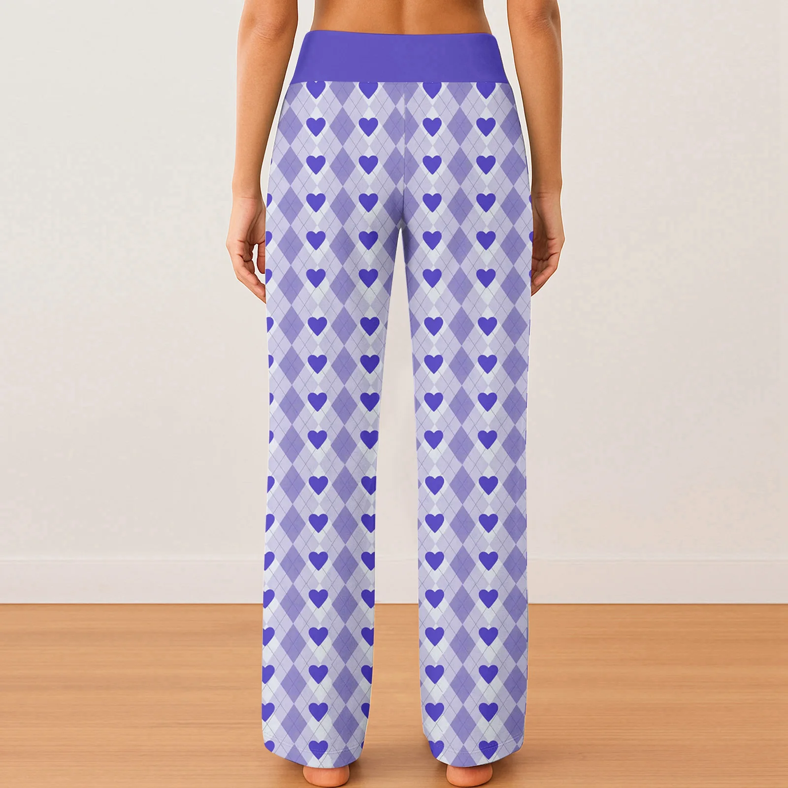 

Women'S Valentine'S Day Heart-Argyle Wide-Leg Pants Elastic-Waist Casual Trousers Adult Daily Loungewear 2026 Trendy Comfortable