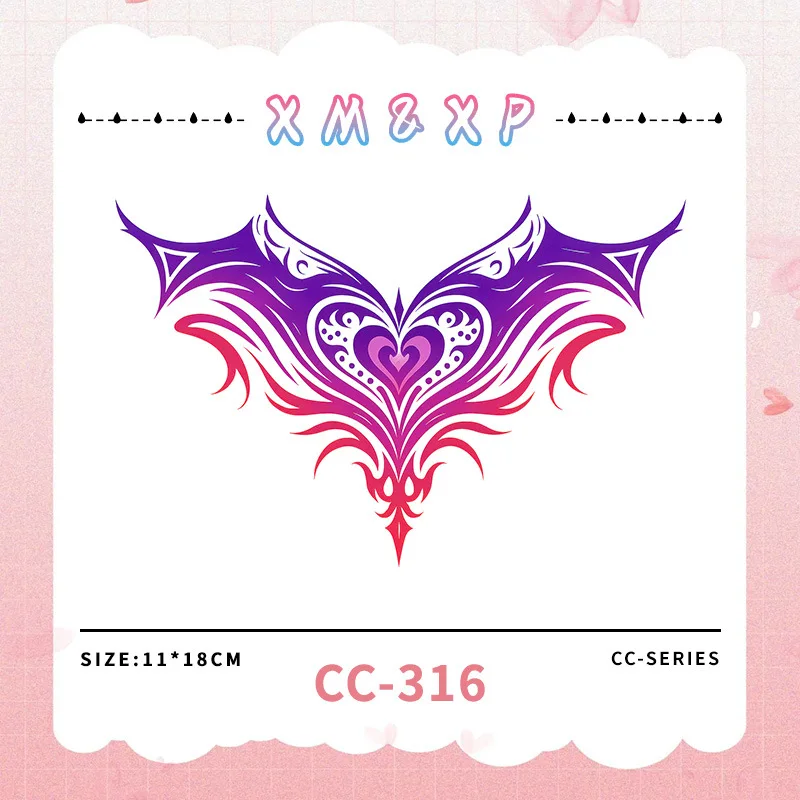 Gradient Heart Succubus Tattoo, Waterproof 5-7 Days Lasting, Couple Matching Temporary Fake Tattoo, Women Sexy Body Art