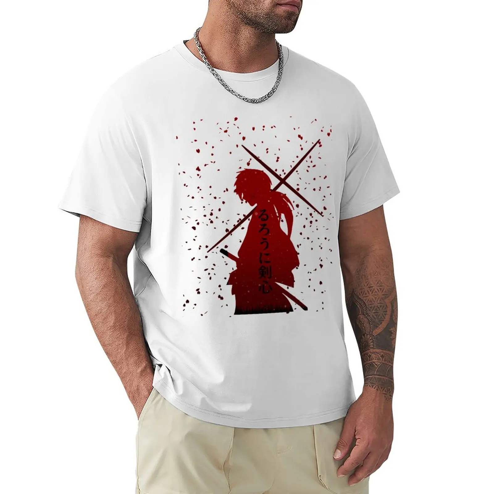 Light Blue Japanese Rurouni Kenshin Samurai X Anime Battousai T-Shirt vintage plain Men's t-shirt