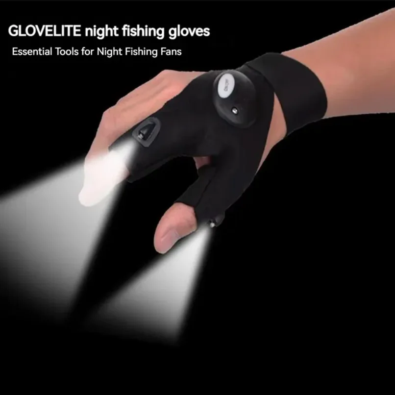 LED Half Finger Glove for Men Women Outdoor Waterproof Night Fishing Bait Cycling Running Flashlight Durable Fingerless Gloves view 6