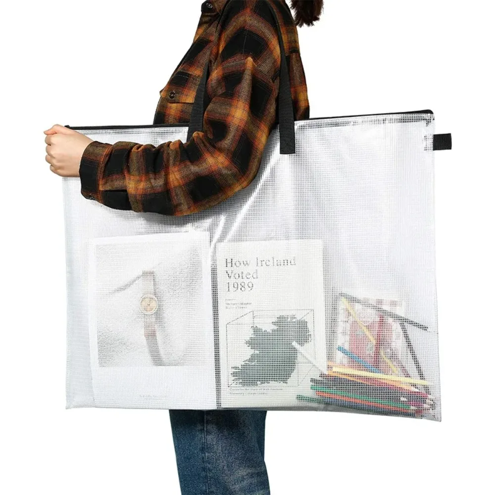 حقيبة محفظة 9 × 25 بوصة مع مقبض وسحاب حقائب ملفات شفافة سعة كبيرة لتخزين الأدوات المكتبية حقائب عمل فنية منظم المجلدات