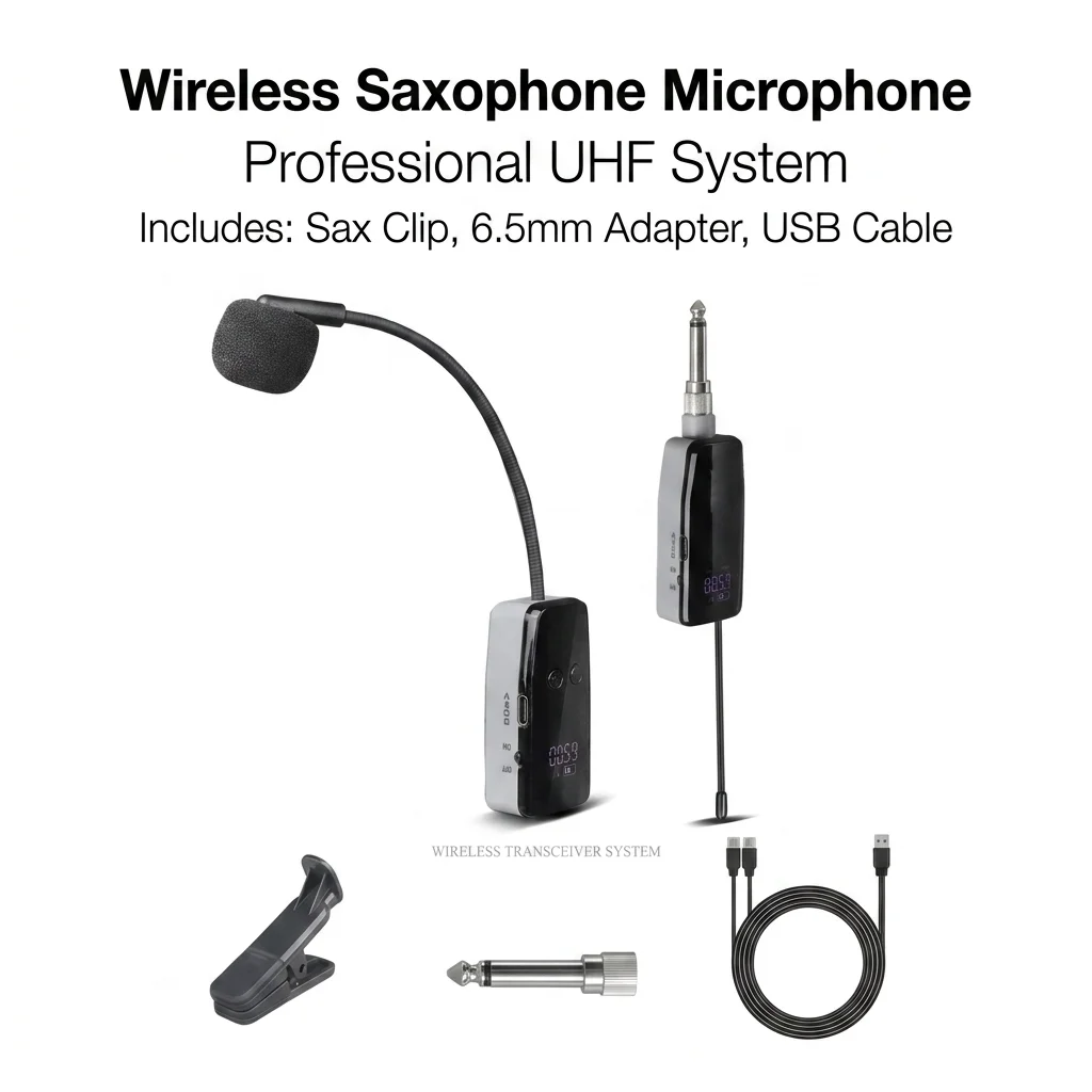 

UHF Wireless Saxophone Microphone System Clip-on Instrument Mic for Saxophone Trumpet Clarinet Stage Performance