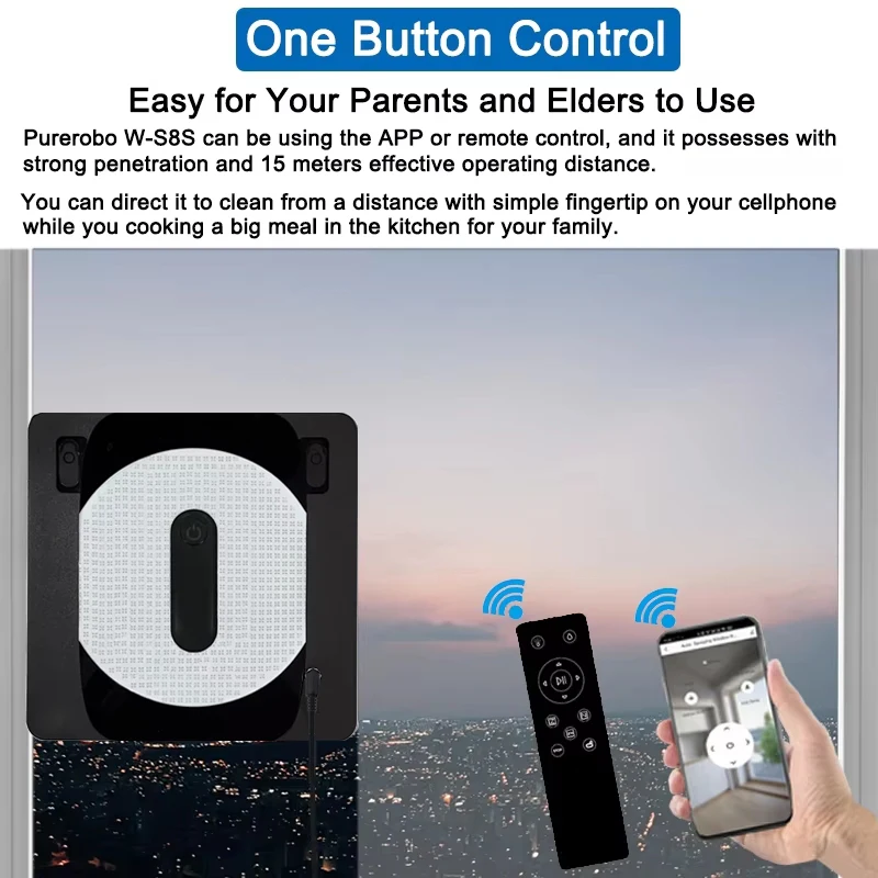 Robot Pembersih Jendela Purerobo W-S8S Semprotan Air Ganda, Memori Cerdas, Pengisap Vakum Tinggi, Anti Jatuh, Robot Pembersih Kaca Dinding Rumah