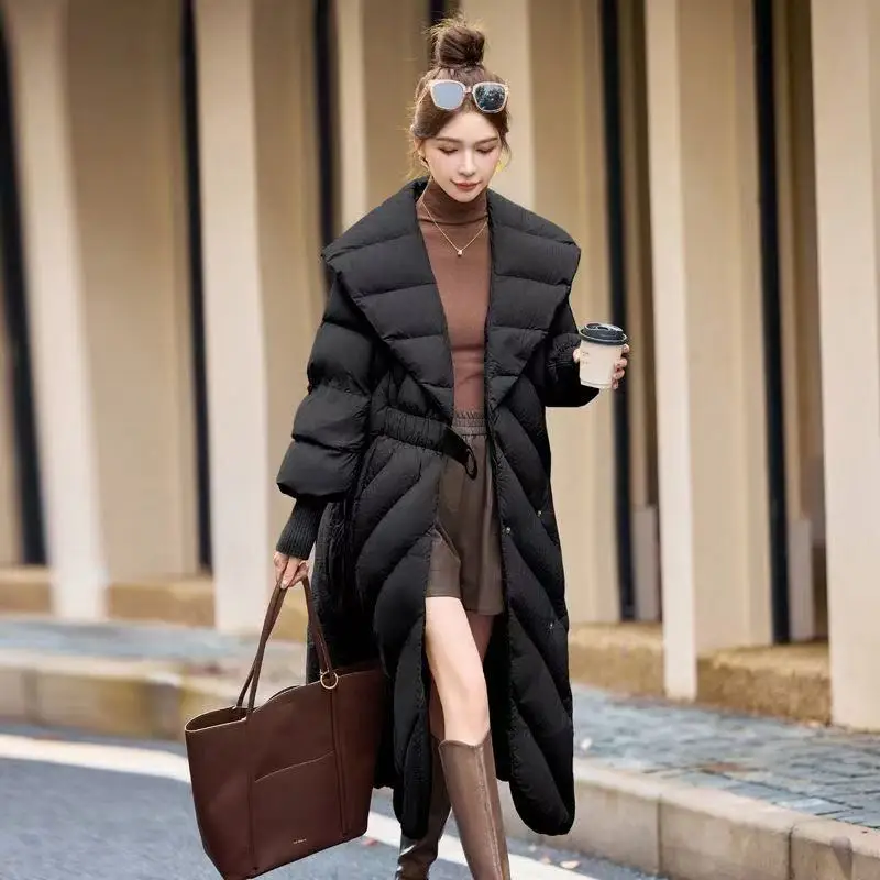 プラスサイズ女性用ダウンジャケット新作冬ファッション大きな襟ボタン暖かい90ホワイトダックダウンスタイリッシュなアウターウェア厚手冬コート
