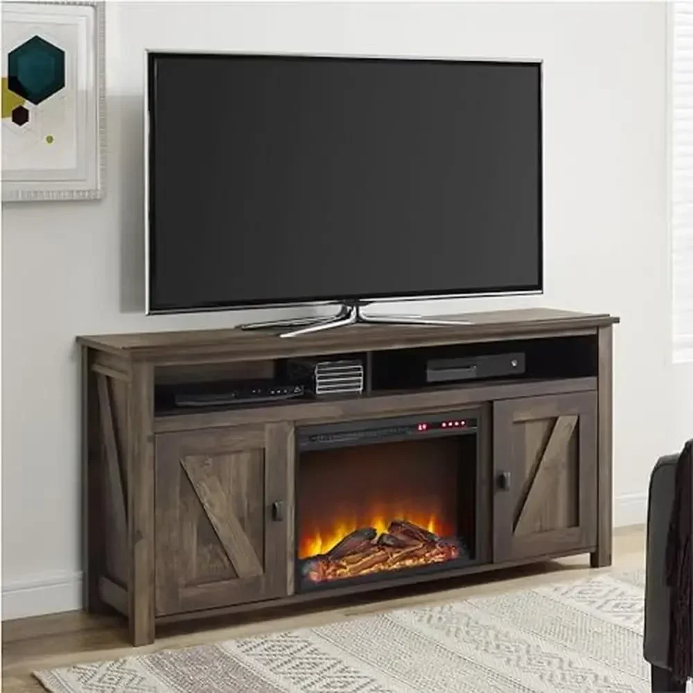 Electric Fireplace TV Console Media Stand Rustic Woodgrain 60