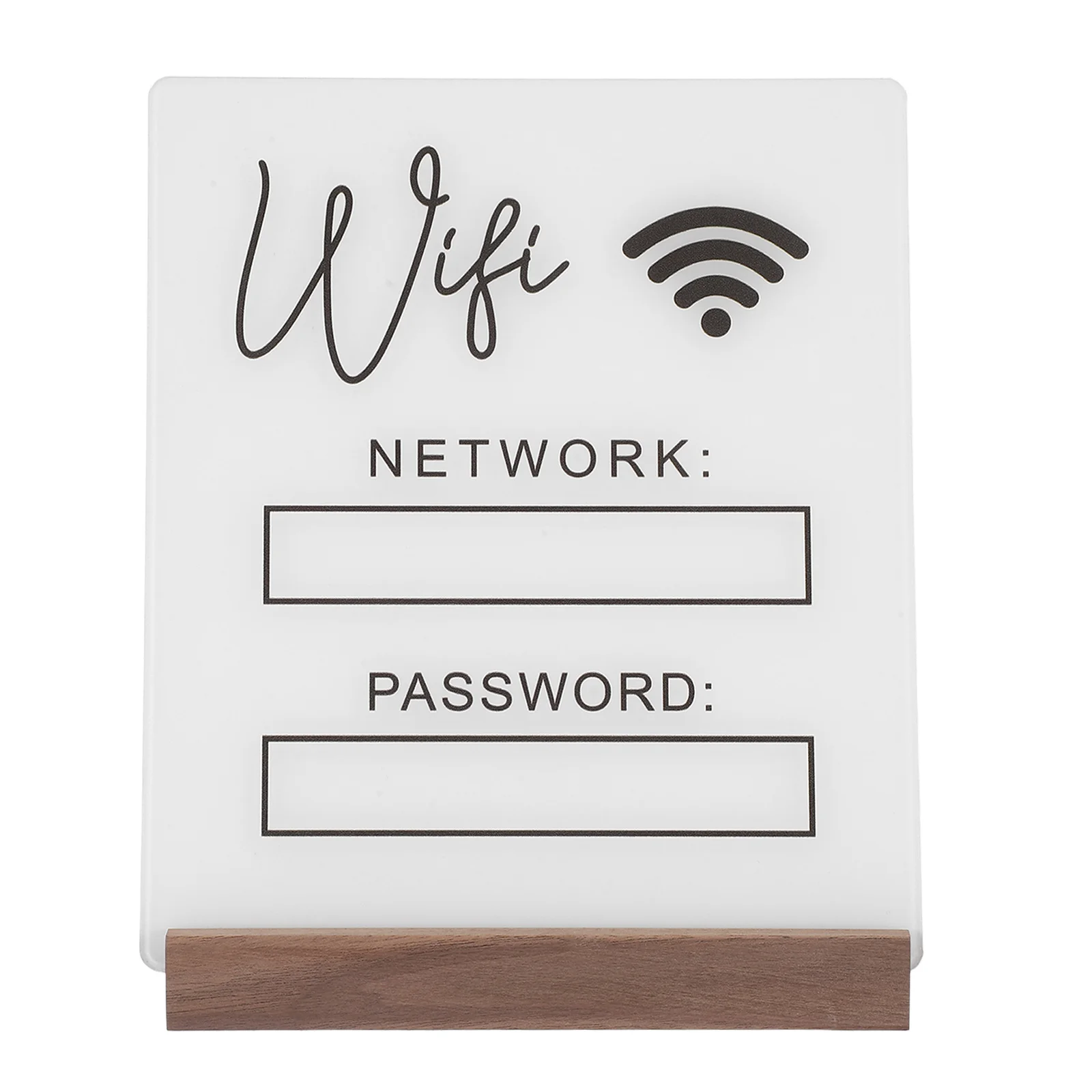 

Stylish Desktop WiFi Sign Board High Transparency Acrylic and Wood Vertical Stand for Conference Room Guest Area Connectivity
