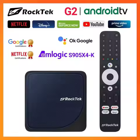 RockTek G2 4K TV Box Amlogic S905X4-K Media Player Android 14 ATV Stream Netflix Google Certified DTS Dolby Audio Vision ATMOS
