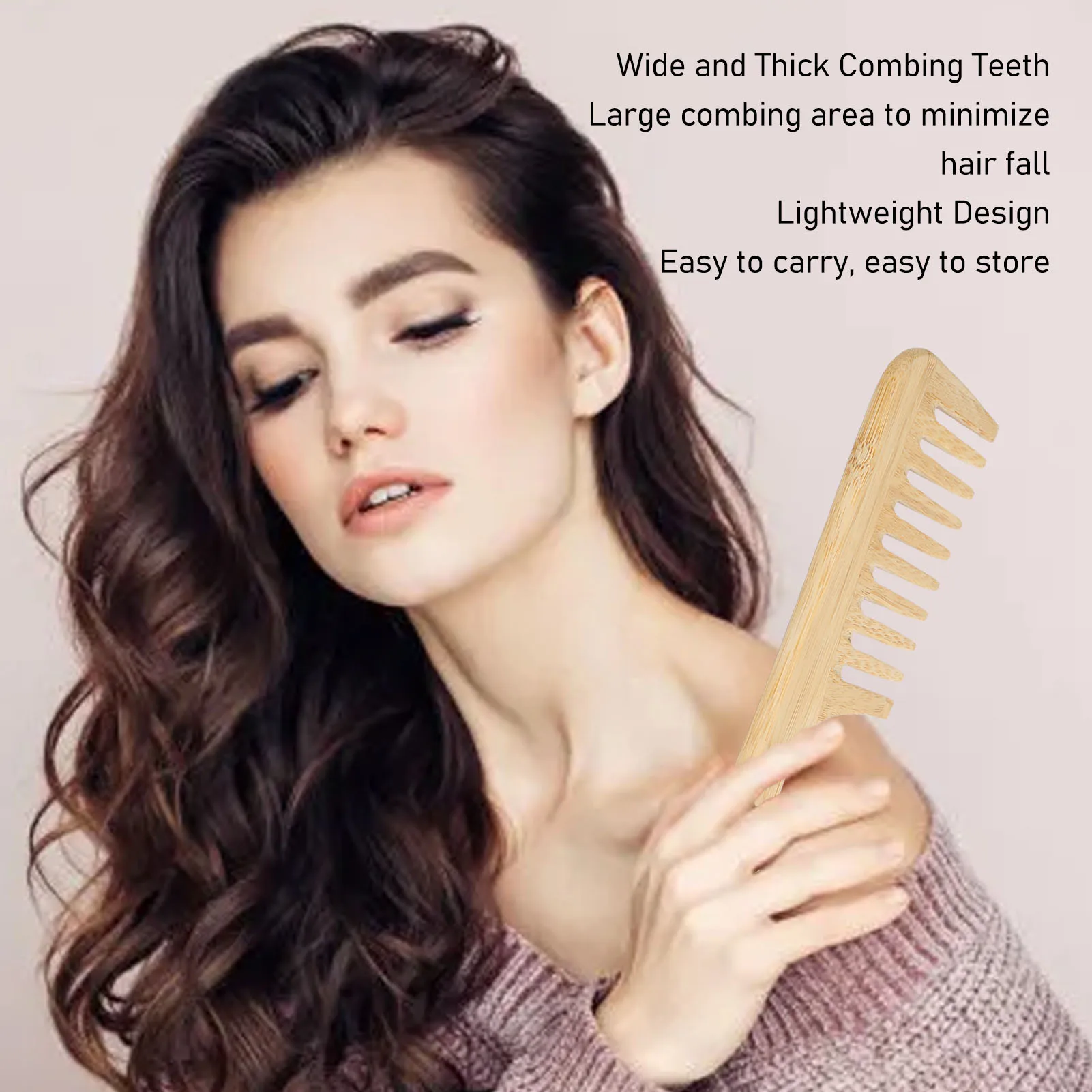 Bamboo Wide Tooth Comb with Handle Large Tooth Anti Static Curly Hair Shampoo Detangling Hair Comb Hair Comb Large Tooth Comb