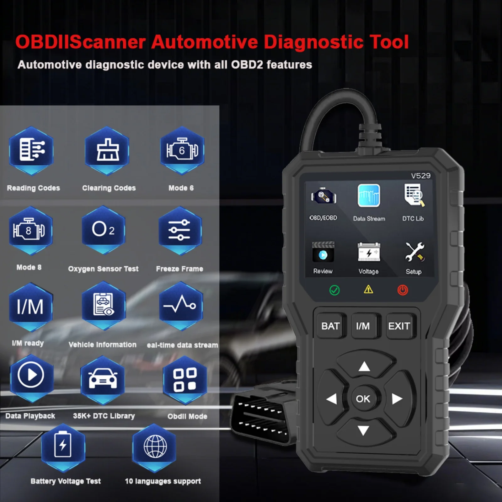 2025 سيارة جديدة obd2 الماسح الضوئي أداة تشخيصية رمز القارئ كامل obdii التشخيص FOXSUR V529 بطارية الجهد اختبار البيانات في الوقت الحقيقي