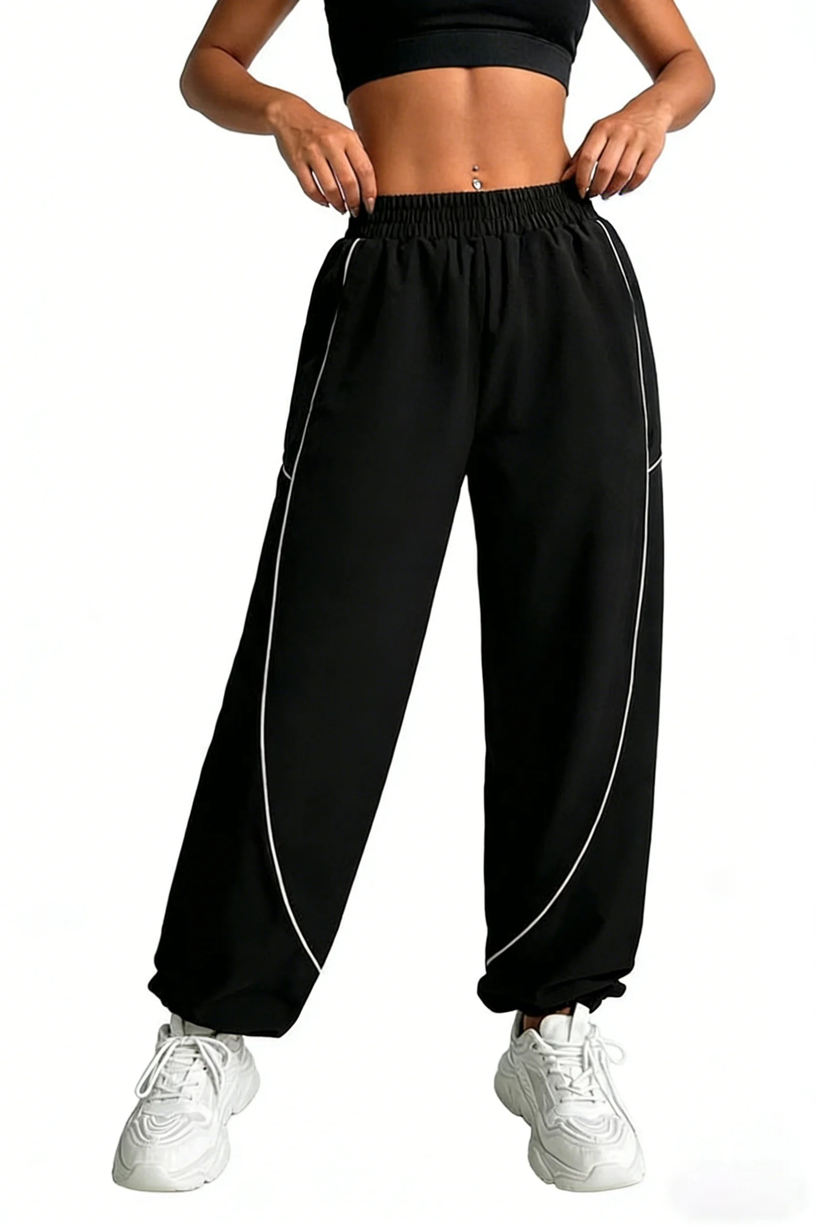 Sport Trousers Women Loose Pants Casual Wide Leg Sport Pants with Pockets Stretch Waist Fitness Running Pants Gym Sweatpants