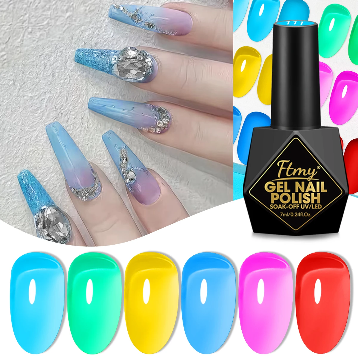6 قطع/مجموعة طلاء أظافر جل كريستال جيلي البحر، جل أظافر شفاف باللون الأزرق والوردي والأحمر مع تأثير شفاف للثلج، نقع بالأشعة فوق البنفسجية/LE #1